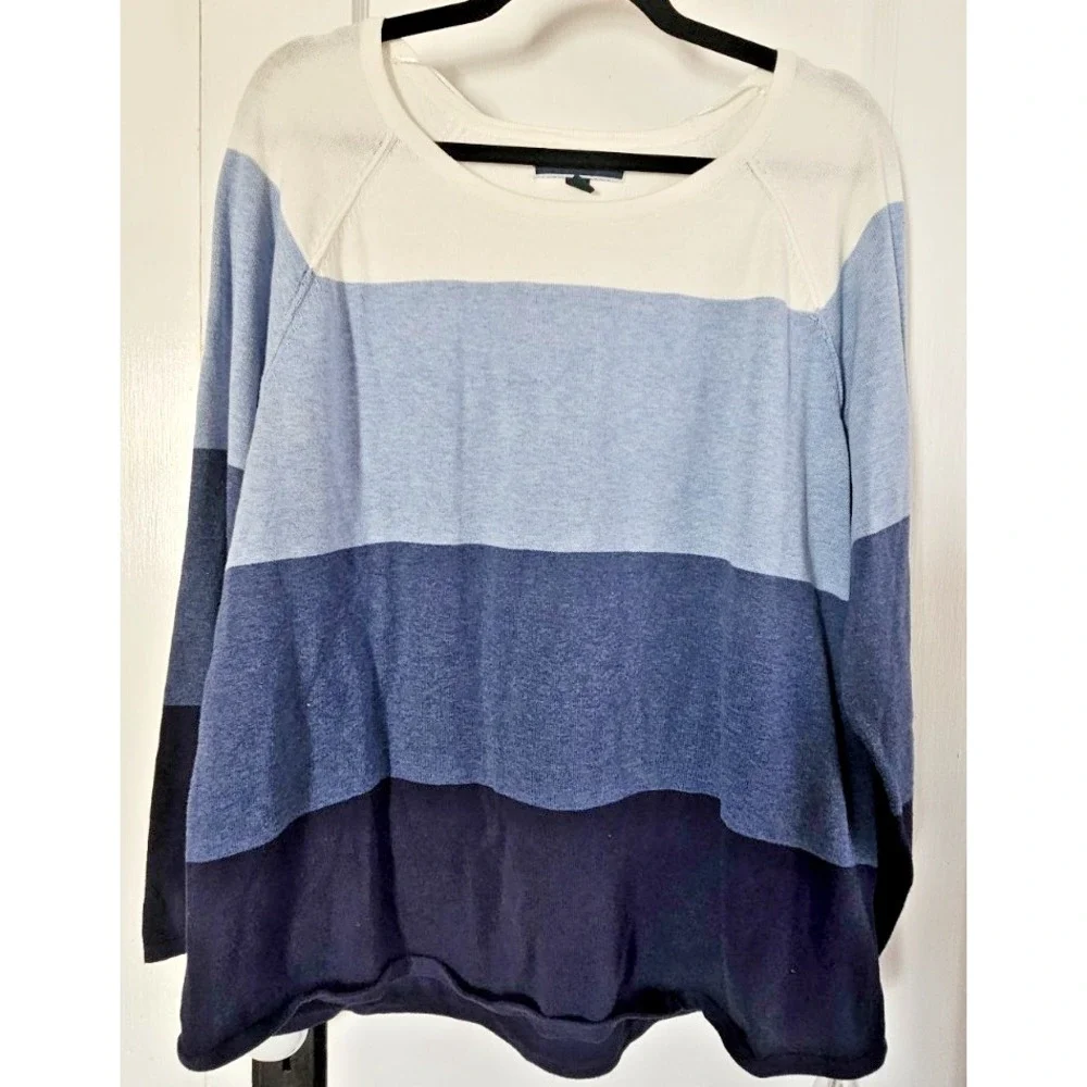 NWT Karen Scott color‎ block sweater curved hem 100% cotton woman plus 1X